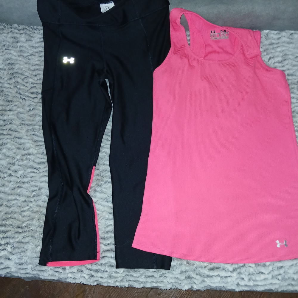 Under Armour Black Leggings and Pink Tank Top Set